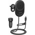 Anker - Car Holder With Wireless Charging Maggo - Magnetic Grip For Air Vent, 360� Rotation, Type-C, 15W - Black - (B2932G11)