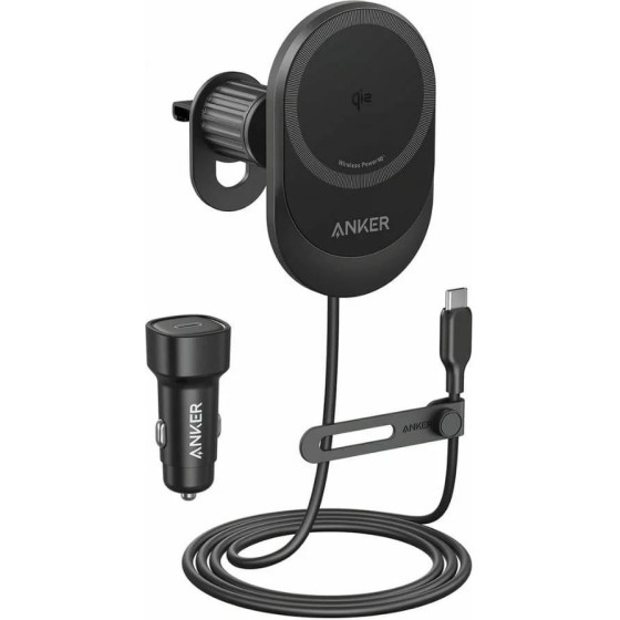 Anker - Car Holder With Wireless Charging Maggo - Magnetic Grip For Air Vent, 360� Rotation, Type-C, 15W - Black - (B2932G11)