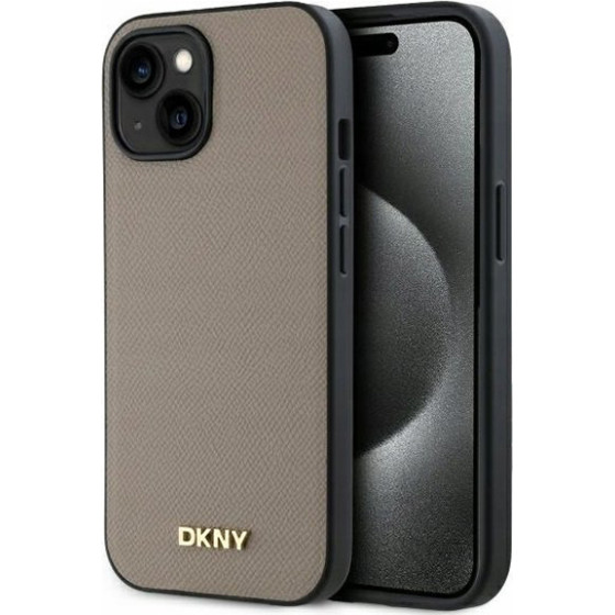 DKNY - Leather Hardcase Grained Pu Metal Logo Magsafe - Iphone 15 - Beige - (DKHMP15SPGHLME)