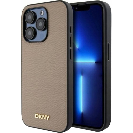 DKNY - Leather Hardcase Grained Pu Metal Logo Magsafe - Iphone 15 Pro Max - Beige - (DKHMP15XPGHLME)
