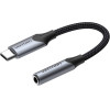 Vention - Headphone Jack Adapter - Type To Jack 3.5mm Cotton Braided, With DAC, 0.1m - Gray - (BGJHA)
