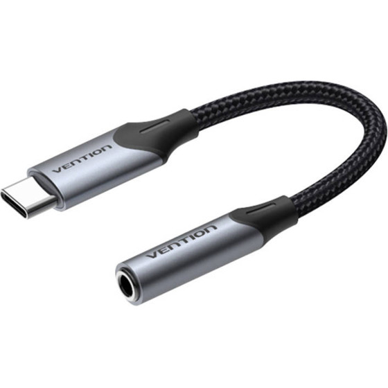 Vention - Headphone Jack Adapter - Type To Jack 3.5mm Cotton Braided, With DAC, 0.1m - Gray - (BGJHA)