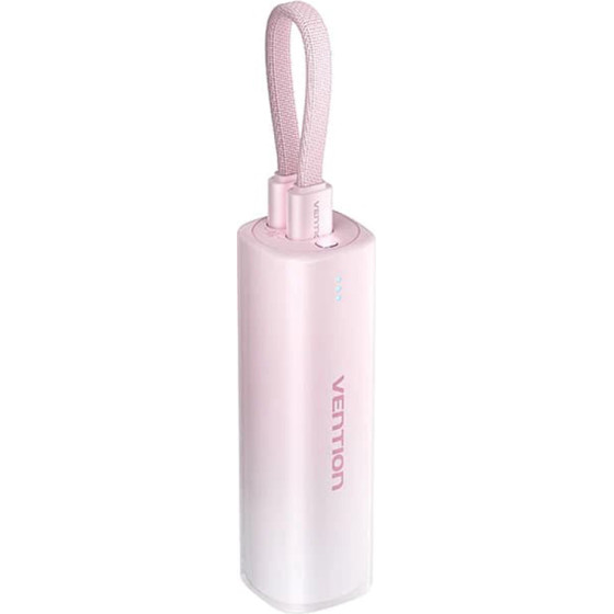 Vention - Power Bank - Type-C, Lightning, Lanyard Design, 20W, Light Indicator, Fast Charging Cable, 5000mAh - Pink - (FHWR0)