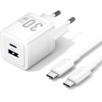 Vention - Wall Charger - Type-C, USB, Eu Plug, PD30W, GaN, Fast Charging, With Cable Type-C, 1m - White - (TZ-FEQW0-EU-01)