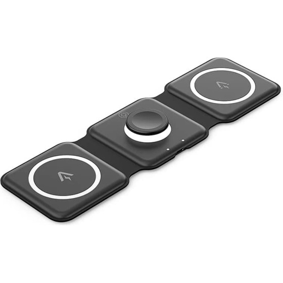 Vention - Wireless Charger - 15W, 3in1, Magsafe Charging Pad, Led Night Light, Strong Magnet, Foldable - Black - (FGGB0)