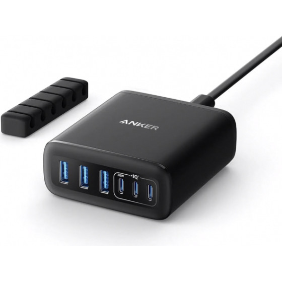 Anker Desktop Charger , 112W, 3A, 3 x USB-A - 3 x USB-C, Black - (A2154G11)