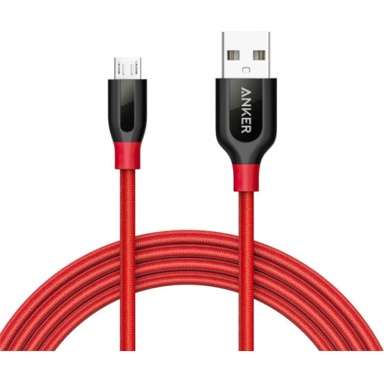 Anker USB-A To Microusb Cable PowerLine+, 18W, 2A, 1.8m, Red - (A8143091)