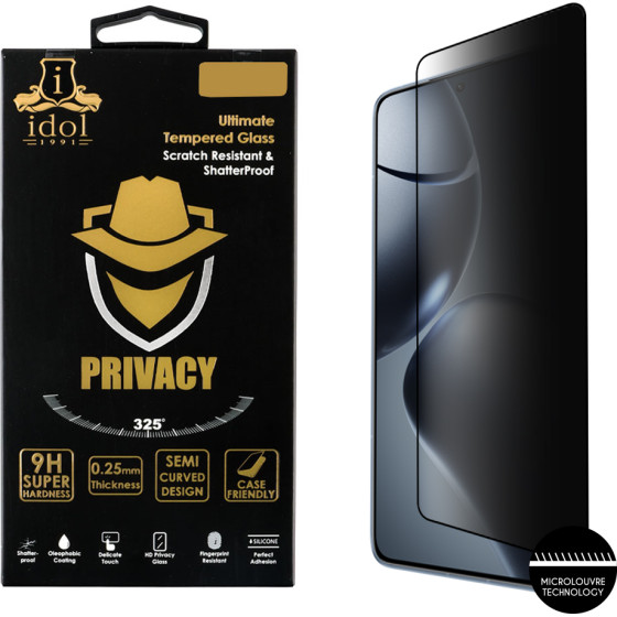 Idol 1991 Tempered Glass Xiaomi 14T 5G 6.67'' 9H 0.25mm Privacy Antispy Semi Curved Full Glue BLACK