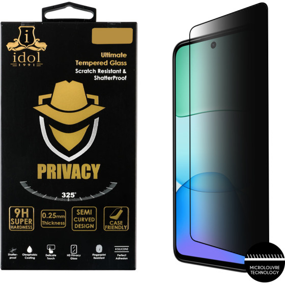 Idol 1991 Tempered Glass Xiaomi Redmi 13 4G/Poco M6 4G 6.79'' 9H 0.25mm Privacy Antispy Semi Curved Full Glue BLACK