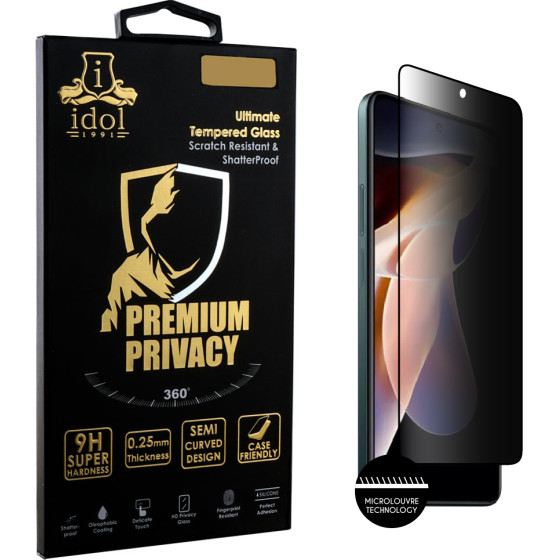 Idol 1991 Tempered Glass Xiaomi Redmi Note 11 PRO/Pro Plus 6.67'' 9H 0.30mm Premium Privacy Antispy Semi Curved Full Glue BLACK