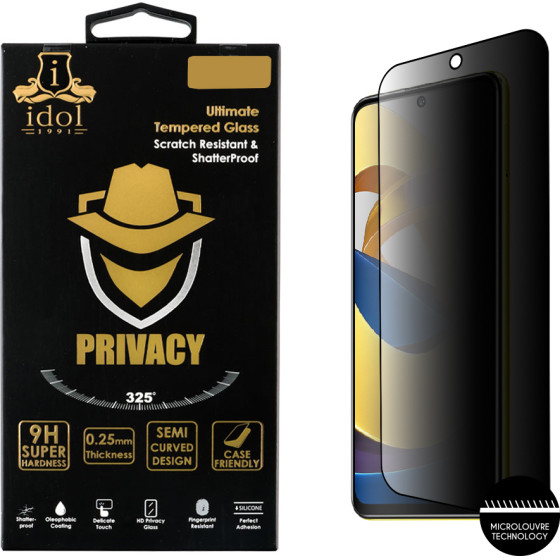Idol 1991 Tempered Glass Xiaomi Redmi Note 11T 5G/Poco M4 Pro 5G 6.6''9H 0.25mm Privacy Antispy Semi Curved Full Glue BLACK