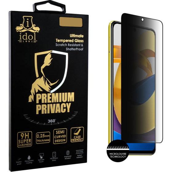 Idol 1991 Tempered Glass Xiaomi Redmi Note 11T 5G/Poco M4 Pro 5G 9H 0.25mm Premium Privacy Antispy Semi Curved Full Glue BLACK