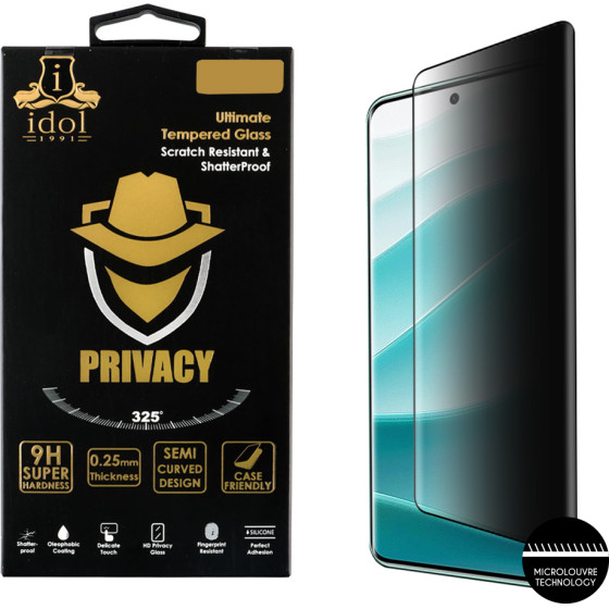 Idol 1991 Tempered Glass Xiaomi Redmi Note 14 Pro 5G/Poco X7 6.67'' 9H 0.25mm Privacy Antispy Semi Curved Full Glue BLACK