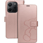 Mezzo Book Case For Xiaomi Redmi Note 14 4G (Global - 164,84mm x 78,15mm x 8,16mm) Teddy Bear Rose Gold OEM