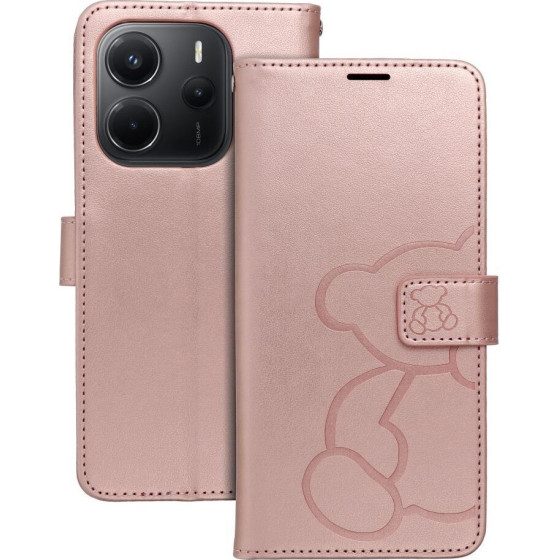 Mezzo Book Case For Xiaomi Redmi Note 14 4G (Global - 164,84mm x 78,15mm x 8,16mm) Teddy Bear Rose Gold OEM