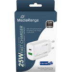MediaRange 25W Gan Fast Charging Adapter (EU-Plug), 1x USB-C And 1x USB-A, USB-C(R) Power Delivery And Quick Charge� enabled, White) - (MRMA112-2)