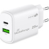 MediaRange 25W Gan Fast Charging Adapter (EU-Plug), 1x USB-C And 1x USB-A, USB-C(R) Power Delivery And Quick Charge� enabled, White) - (MRMA112-2)