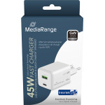 MediaRange 45W Gan Fast Charging Adapter (EU-Plug), 1x USB-C And 1x USB-A, USB-C(R) Power Delivery And Quick Charge� enabled, White - (MRMA113-2)