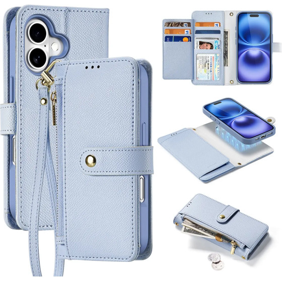 Dux Ducis Lawa Iphone 16 Leather Case With Detachable Magnetic Wallet - Blue - (Dux Ducis Lawa Ip 16 Light blue)