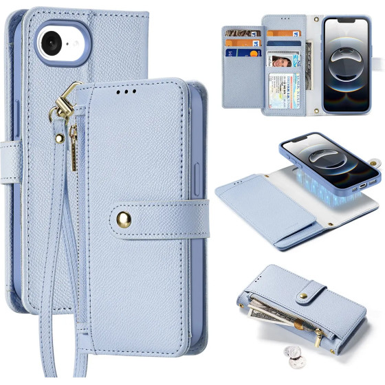 Dux Ducis Lawa Iphone 16e Leather Case With Detachable Magnetic Wallet - Blue - (Dux Ducis Lawa Iphone 16e Light blue)