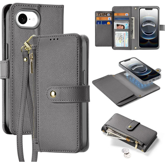 Dux Ducis Lawa Iphone 16e Leather Case With Detachable Magnetic Wallet - Gray - (Dux Ducis Lawa Iphone 16e Grey)