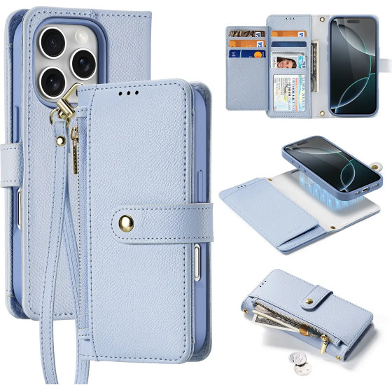 Dux Ducis Lawa Leather Case For Iphone 16 Pro Max With Detachable Magnetic Wallet - Blue - (Dux Ducis Lawa Ip 16 Pro Max Light blue)