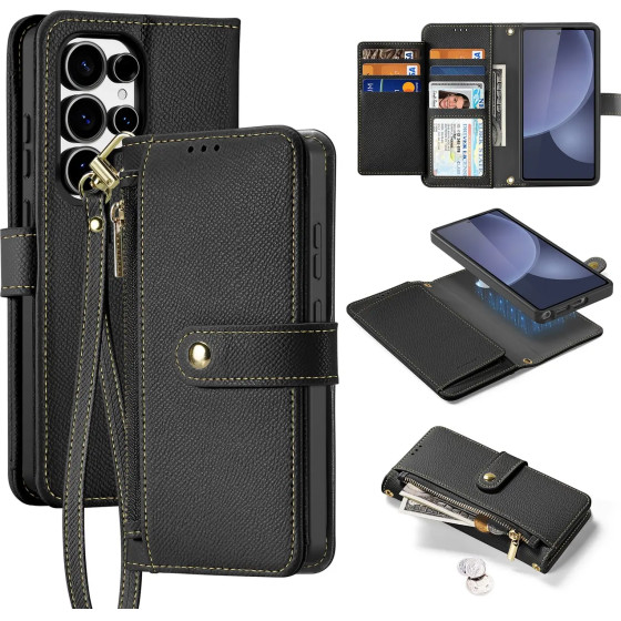 Dux Ducis Lawa Leather Case For Samsung Galaxy S25 Ultra With Detachable Magnetic Wallet - Black - (Ss S25 Ultra Lawa Black)