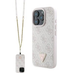 Guess Leather Metal Logo Strass Crossbody Case For Iphone 16 Pro - Pink - (GUE003920-0)