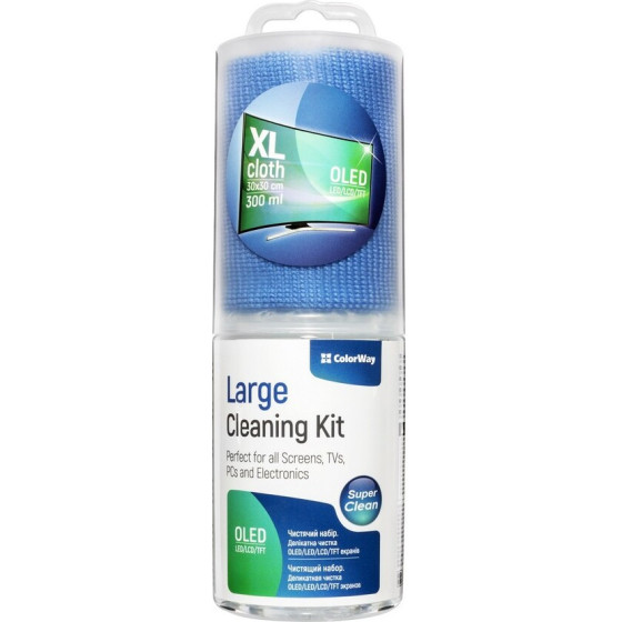 ColorWay - Cleaning Kit - For OLED/LED/LCD/Tft Screens, Spray 300ml, Microfiber Cloth 30x30cm, Antibacterial - Blue - (CW-5230)