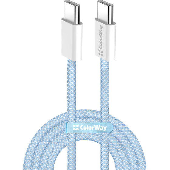 ColorWay - Data Cable - For Macbook Pro, Type-C To Type-C, Pd Fast Charging 60W, 3A, Nylon, 1m - Blue - (CW-CBPDCC061-BL)