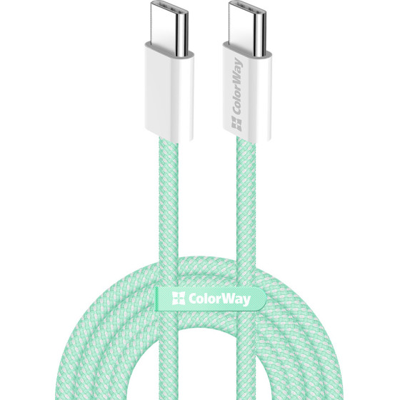 ColorWay - Data Cable - For Macbook Pro, Type-C To Type-C, Pd Fast Charging 60W, 3A, Nylon, 1m - Green - (CW-CBPDCC061-G)