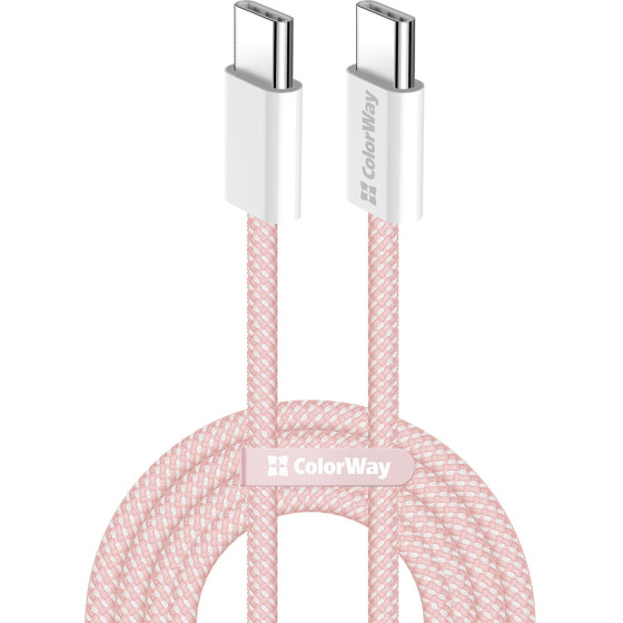 ColorWay - Data Cable - For Macbook Pro, Type-C To Type-C, Pd Fast Charging 60W, 3A, Nylon, 1m - Pink - (CW-CBPDCC061-P)