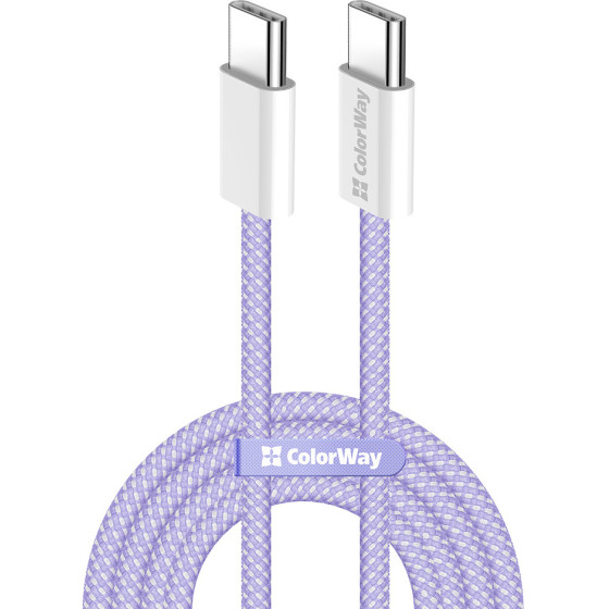 ColorWay - Data Cable - For Macbook Pro, Type-C To Type-C, Pd Fast Charging 60W, 3A, Nylon, 1m - Purple - (CW-CBPDCC061-PU)