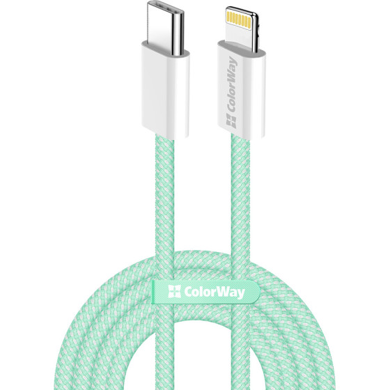ColorWay - Data Cable - Type-C To Apple Lightning, Pd 27W, 3A, 480Mbps, Nylon, 1m - Green - (CW-CBPDCL061-G)