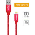 ColorWay - Data Cable - Usb 2.0 To Apple Lightning, For Syncing & Charging, Nylon, 2.1A, 480Mbps, 1m - Red - (CW-CBUL004-RD)