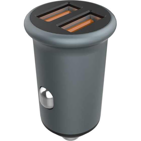 ColorWay - Mini Car Charger - 2x USB, Quick Charge 2.0 & 3.0, 36W, 3A, Huawei FCP, Auto Id Chip, 24V - Gray - (CW-CHA036Q-GR)