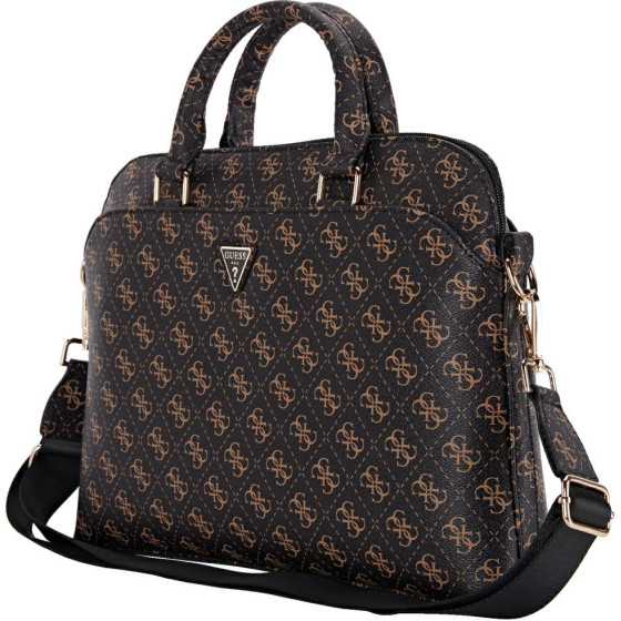 Guess - Computer Bag 4G Triangle Logo - 15'', Eco-Leather, Zipper, Detachable Strap, Adjustable - Black/Brown - (GUCB15PG4TGNK)