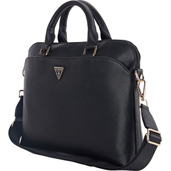Guess - Computer Bag Pu Grained Triangle Logo - 15'', For Women, Eco-Leather, Adjustable Strap - Black - (GUCB15PGTSPSK)