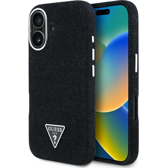 Guess - Denim Triangle Logo Magsafe - Iphone 16 - Black - (GUHMP16SRJFWTLK)