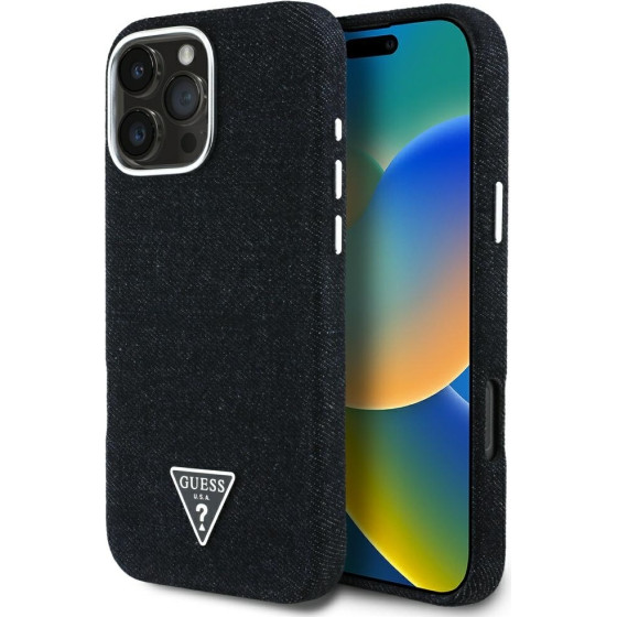 Guess - Denim Triangle Logo Magsafe - Iphone 16 Pro - Black - (GUHMP16LRJFWTLK)