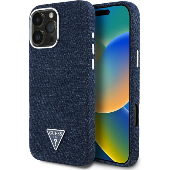 Guess - Denim Triangle Logo Magsafe - Iphone 16 Pro - Blue - (GUHMP16LRJFWTLB)