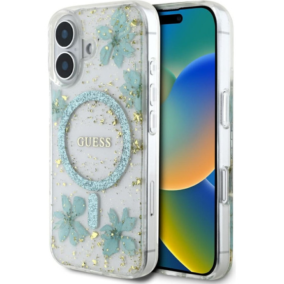Guess - Hardcase Resin Flowers And Glitter Magsafe - Iphone 16 - Turquoise - (GUHMP16SRBFGFGMQ)