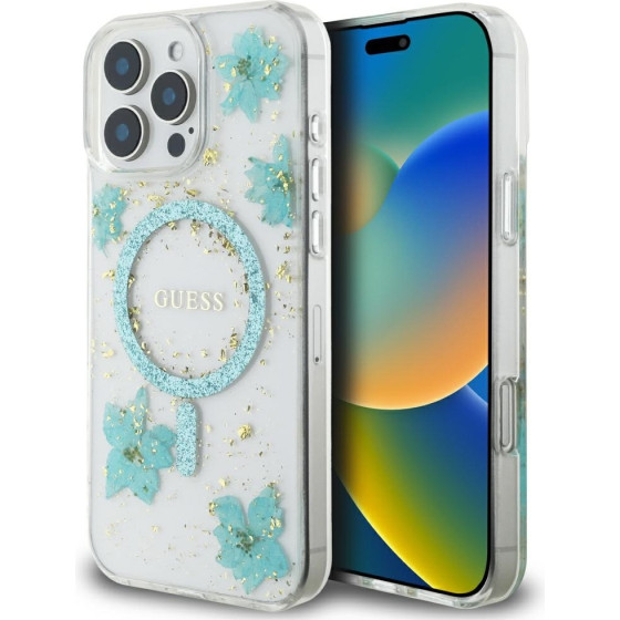 Guess - Hardcase Resin Flowers And Glitter Magsafe - Iphone 16 Pro - Turquoise - (GUHMP16LRBFGFGMQ)