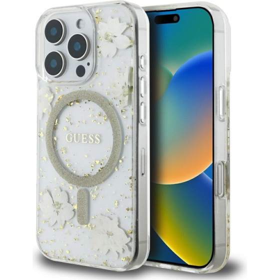 Guess - Hardcase Resin Flowers And Glitter Magsafe - Iphone 16 Pro Max - Beige - (GUHMP16XRBFGFGME)