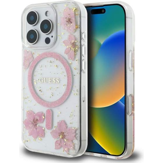 Guess - Hardcase Resin Flowers And Glitter Magsafe - Iphone 16 Pro Max - Pink - (GUHMP16XRBFGFGMP)