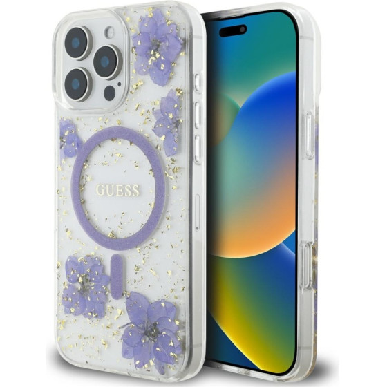 Guess - Hardcase Resin Flowers And Glitter Magsafe - Iphone 16 Pro Max - Purple - (GUHMP16XRBFGFGMU)