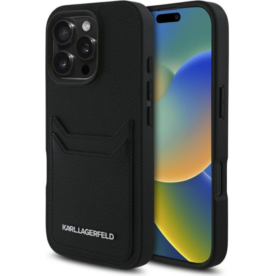 Karl Lagerfeld - Hardcase Grained Leather Cardslots - Iphone 16 Pro - Metal Elong - (KLHCP16LPKHPORPK)
