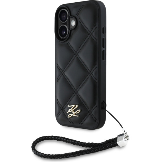 Karl Lagerfeld - Quilted Initial Logo & Chain Strap - Iphone 16 - Black - (KLHCP16SPSQSKLSMSK)
