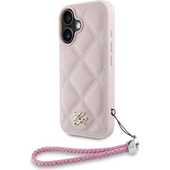 Karl Lagerfeld - Quilted Initial Logo & Chain Strap - Iphone 16 - Pink - (KLHCP16SPSQSKLSMSP)