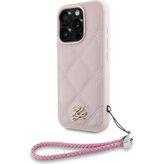 Karl Lagerfeld - Quilted Initial Logo & Chain Strap - Iphone 16 Pro - Pink - (KLHCP16LPSQSKLSMSP)